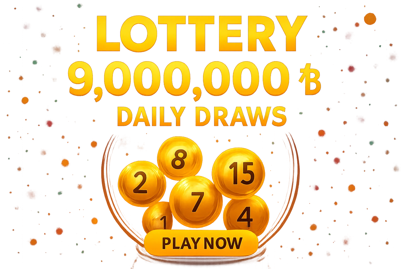 Glowing golden lottery balls in transparent draw machine promotional banner